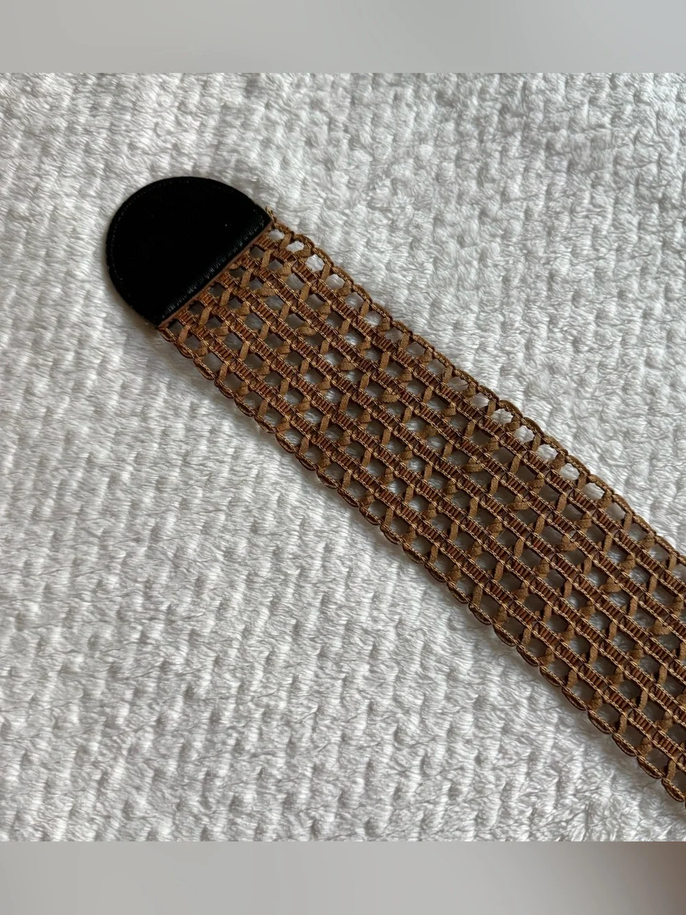 Boho Extra Wide Open Weave Braided Statement Belt XS Brown Faux Leather Woven